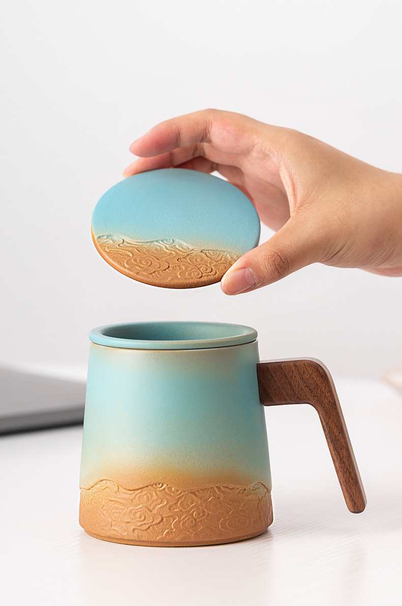 Sky Gradient Tea Mug With Infuser 360ml, Engraved Cloud Pattern, 4 Colors Optional