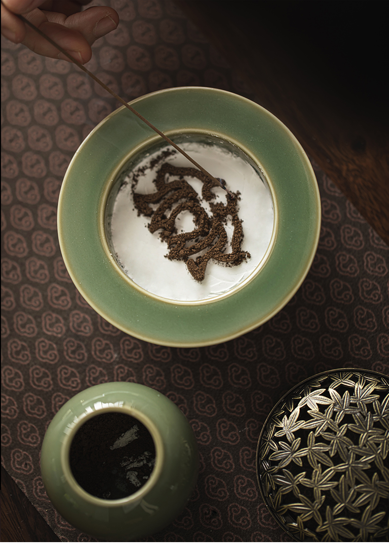 Minimal Style Celadon Incense Burner with Copper Cover and Flower Pattern