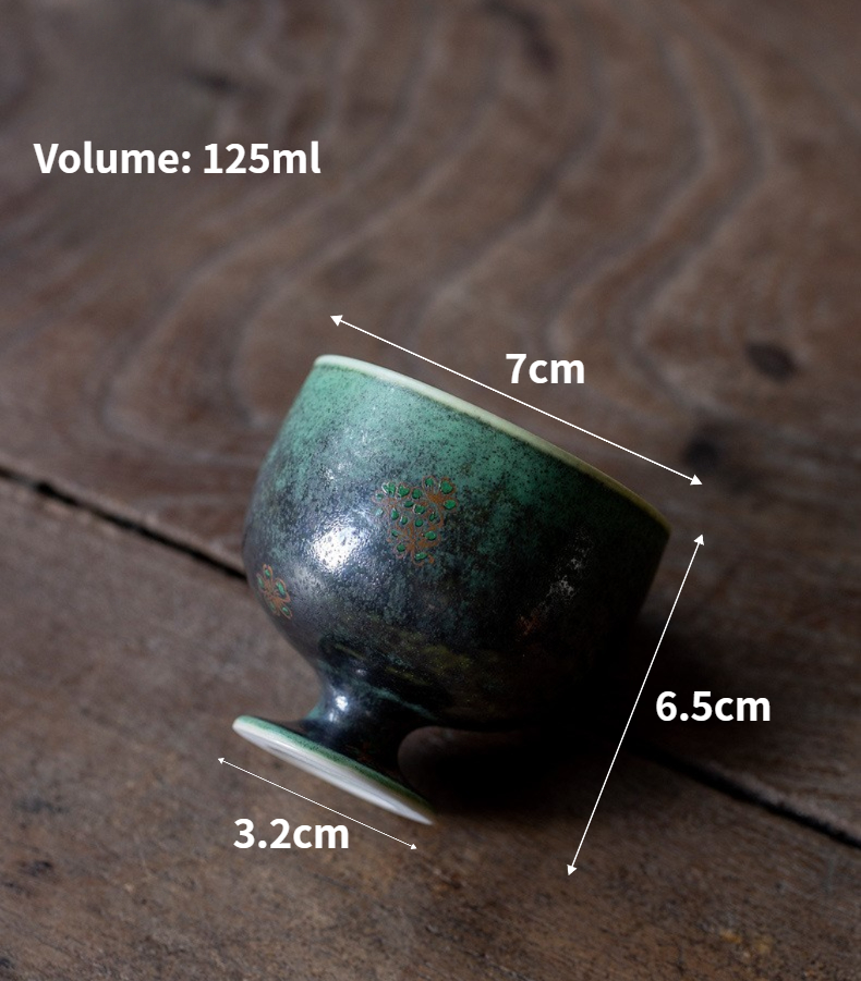 Retro Green Tea Cup, Flambe Glaze Stoneware Tea Cup 125ml