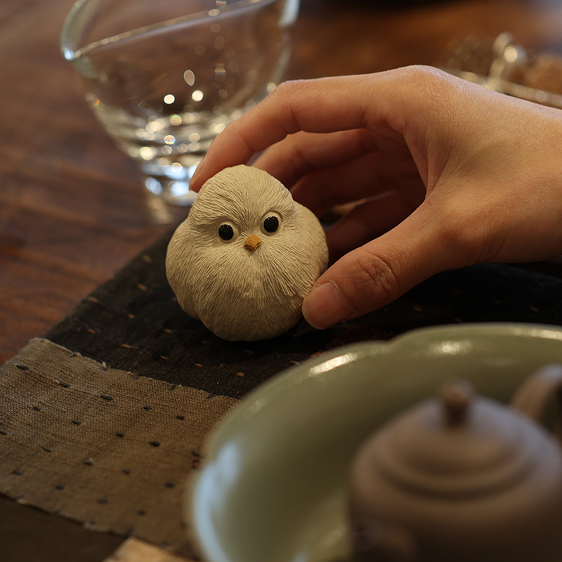 Little Owl Cub Figurine, Handmade Ceramic Tea Pet, ,Made of Yixing Zisha Clay