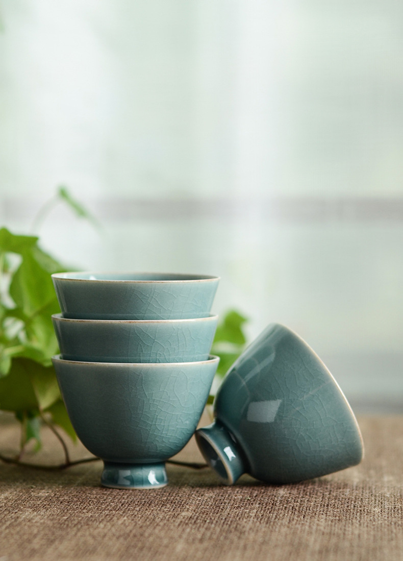 Jingdezhen Tea Cup, Marble Blue Flambed Glazed Porcelain 80ml