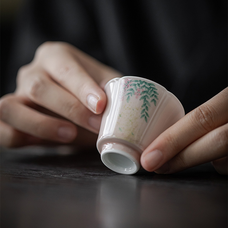 Pink Wisteria Tea Cup, Handmade Porcelain Kung Fu Tea Cup 40ml