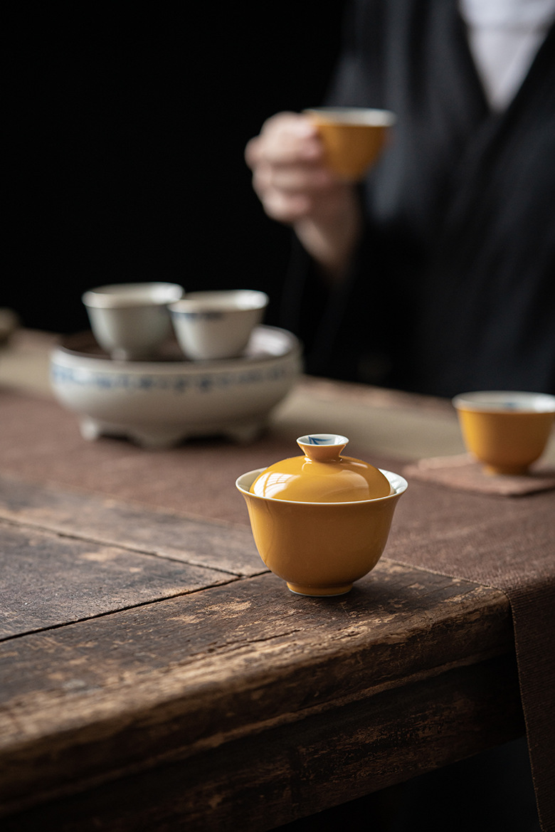 Yellow Gaiwan with Bamboo Deco 150ml