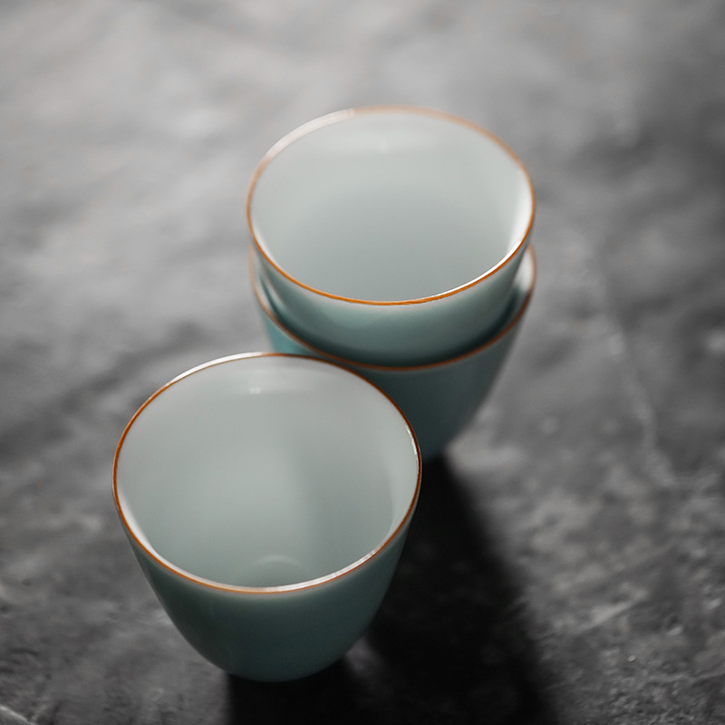 Sky Blue Tea Cups Set*4Pcs, Chinese Gongfu Tea Cups Set 50ml