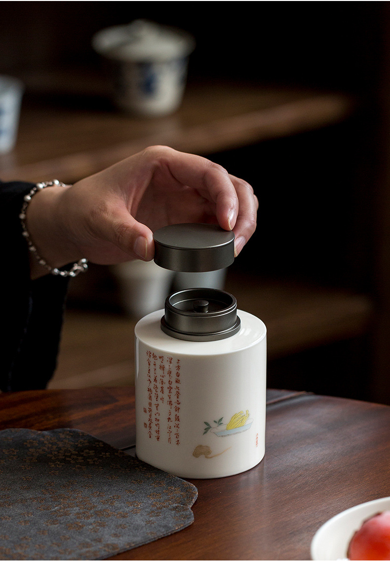 Ceramic Tea Canister 330ml with Flower and Poem Deco