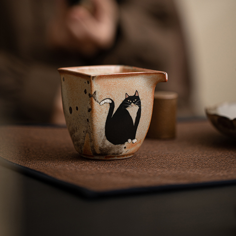 Japanese Shino Ware Style Black Cat Pitcher 160ml