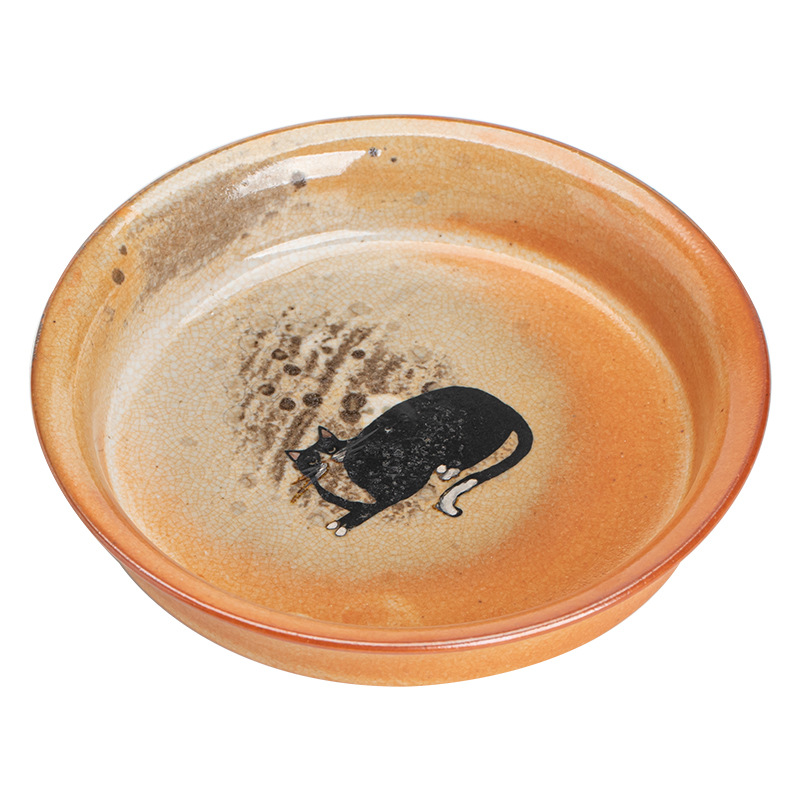 Japanese Shino Ware Style Black Cat Saucer For Teapots