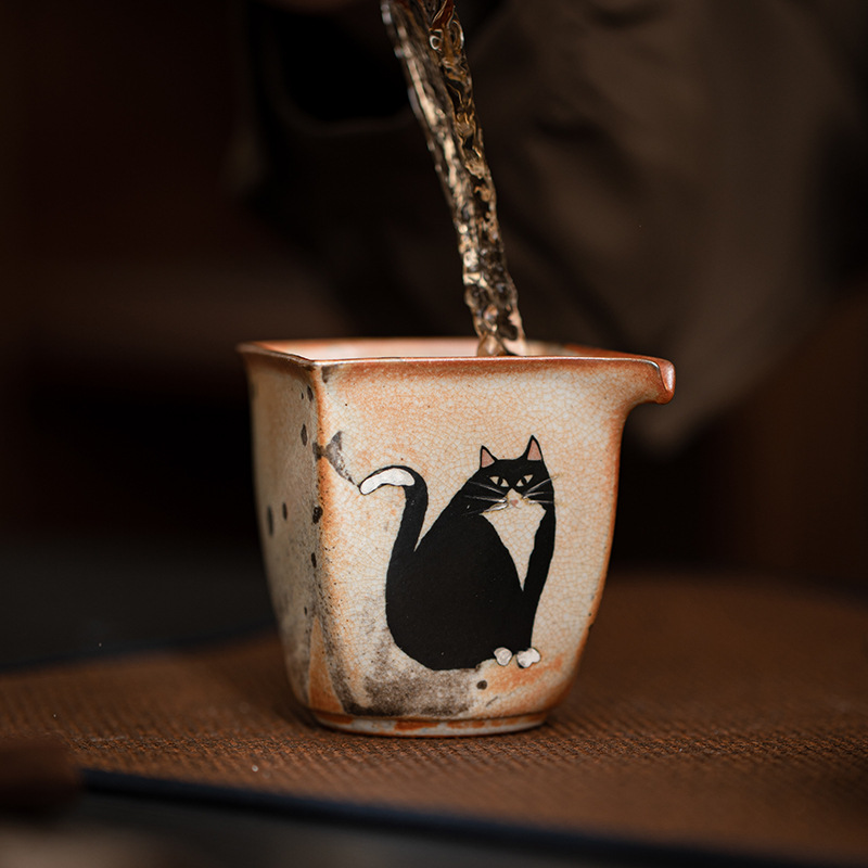 Japanese Shino Ware Style Black Cat Pitcher 160ml