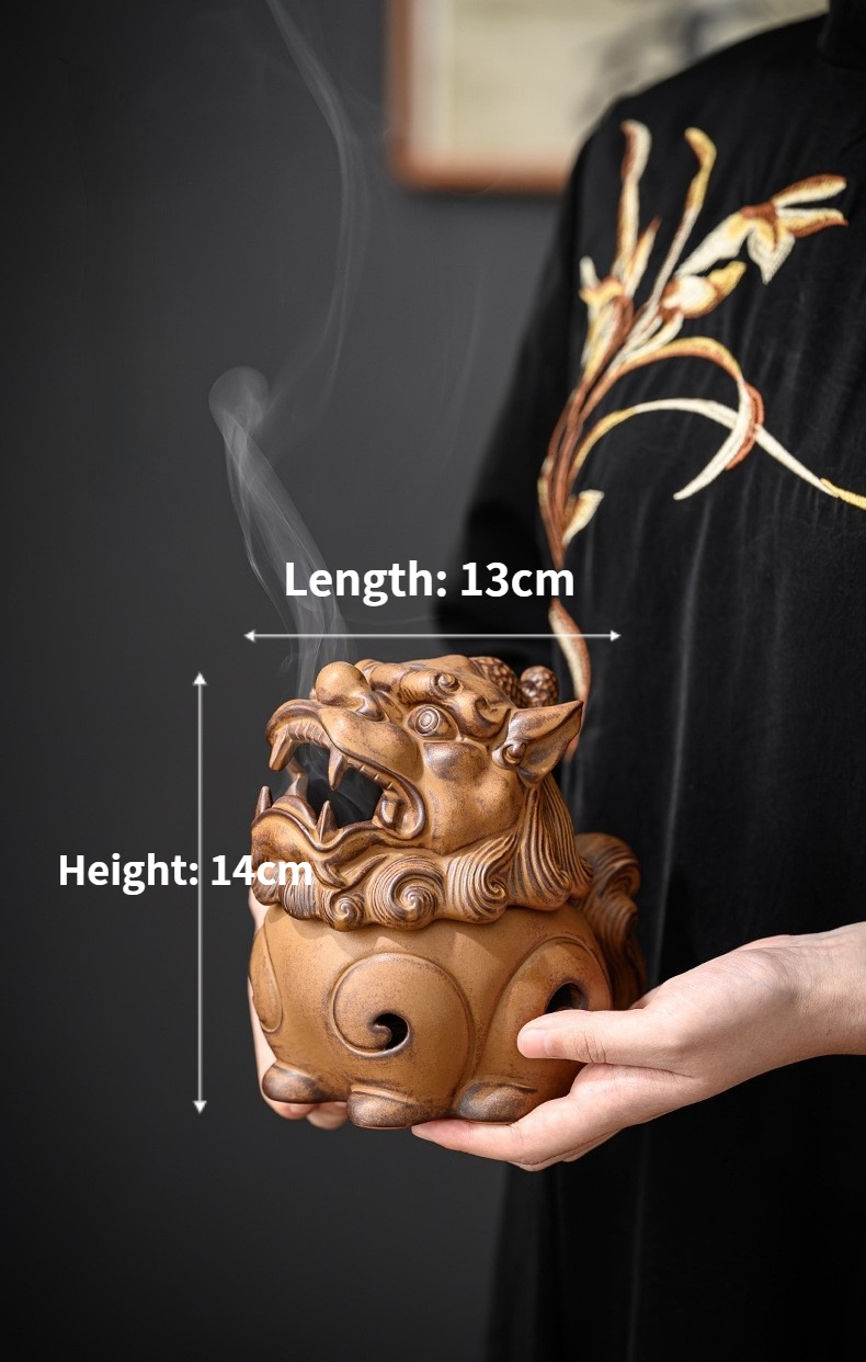 Lion Incense Burner, Handmade Ceramic Pottery Vintage Look Incense Burner Lion Figurine