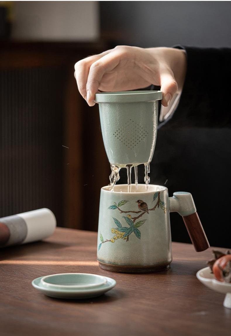 Tea Mug with Lid and Infuser 380ml, 5 Patterns Optional