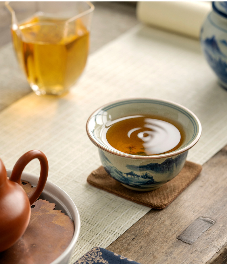 Blue and White Landscape Tea Cup, Chinese Kung Fu Tea Cup 120ml