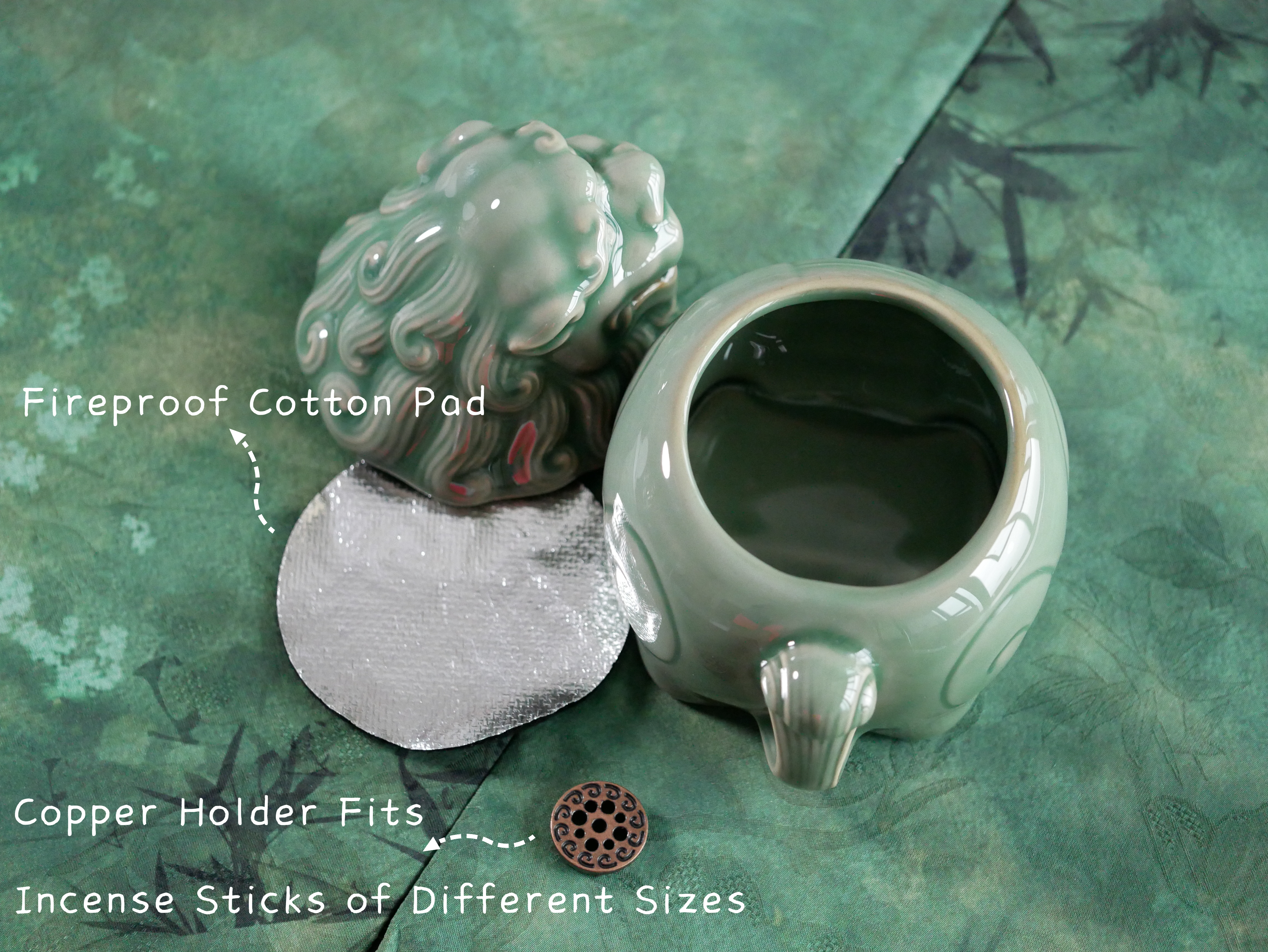 Holy Lion Incense Burner, Celadon Incense Burner Lion Figurine