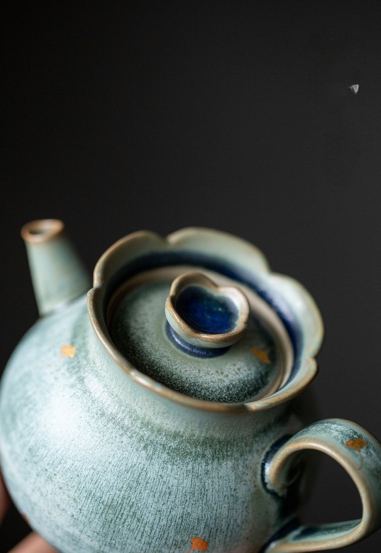 Vintage Style Stoneware Teapot, Handmade Fambe Blaze Tea Set 170ml