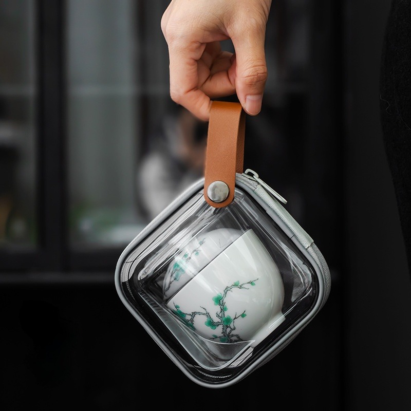 Green Plum Travel Tea Set with Case, 1 Teapot+1 Cup 150ml
