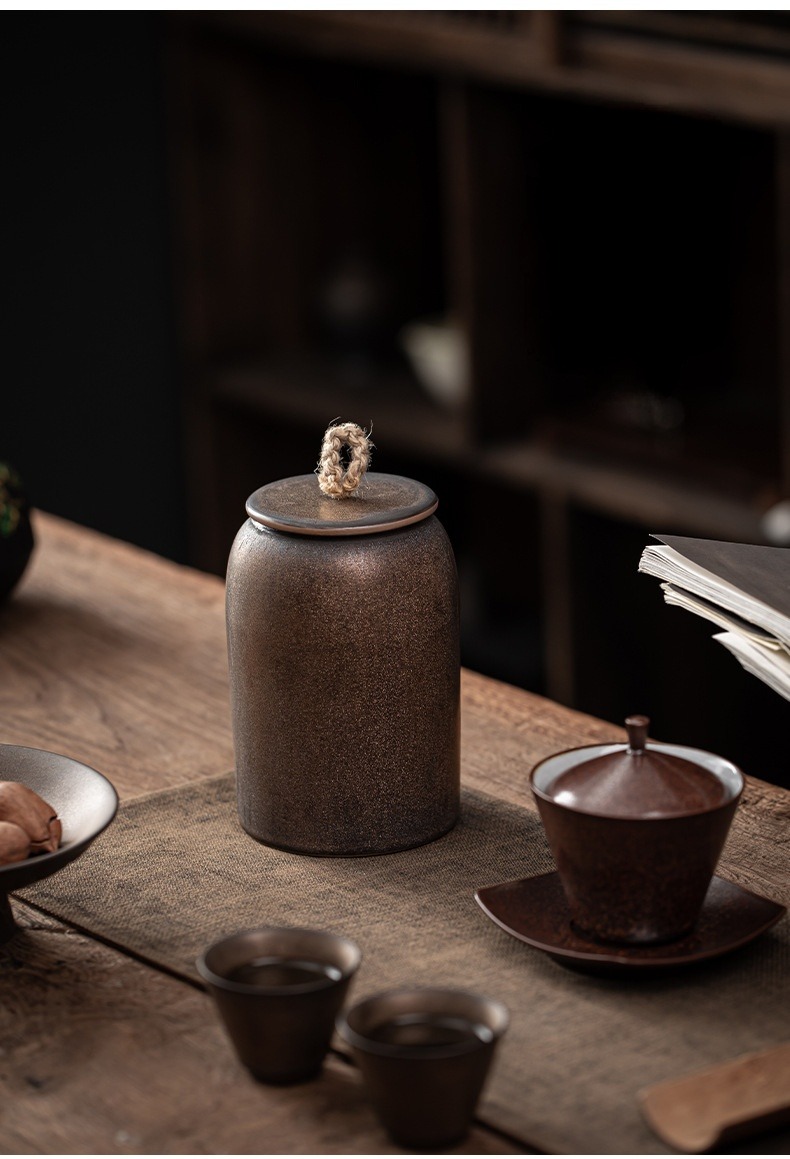 Stoneware Tea Canister Sets, Japanese Style Rust-Glazed