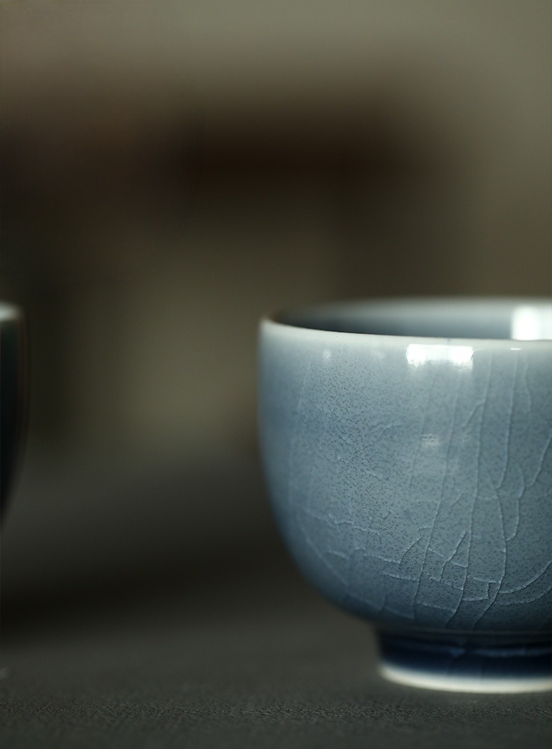 Ink Blue Ice Crackle Tea Cup 80ml, Jingdezhen Pottery