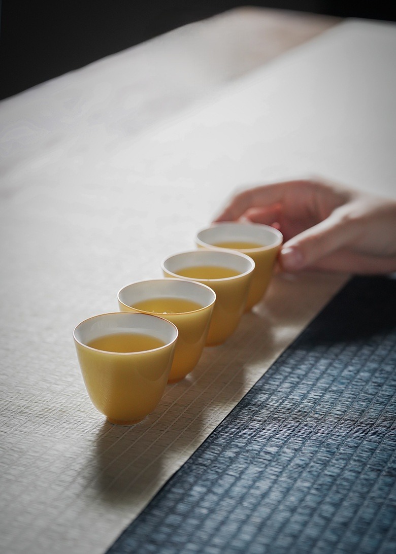 Moon Yellow Tea Cups Set*4pcs, Japanese Style Gongfu Tea Cup 50ml