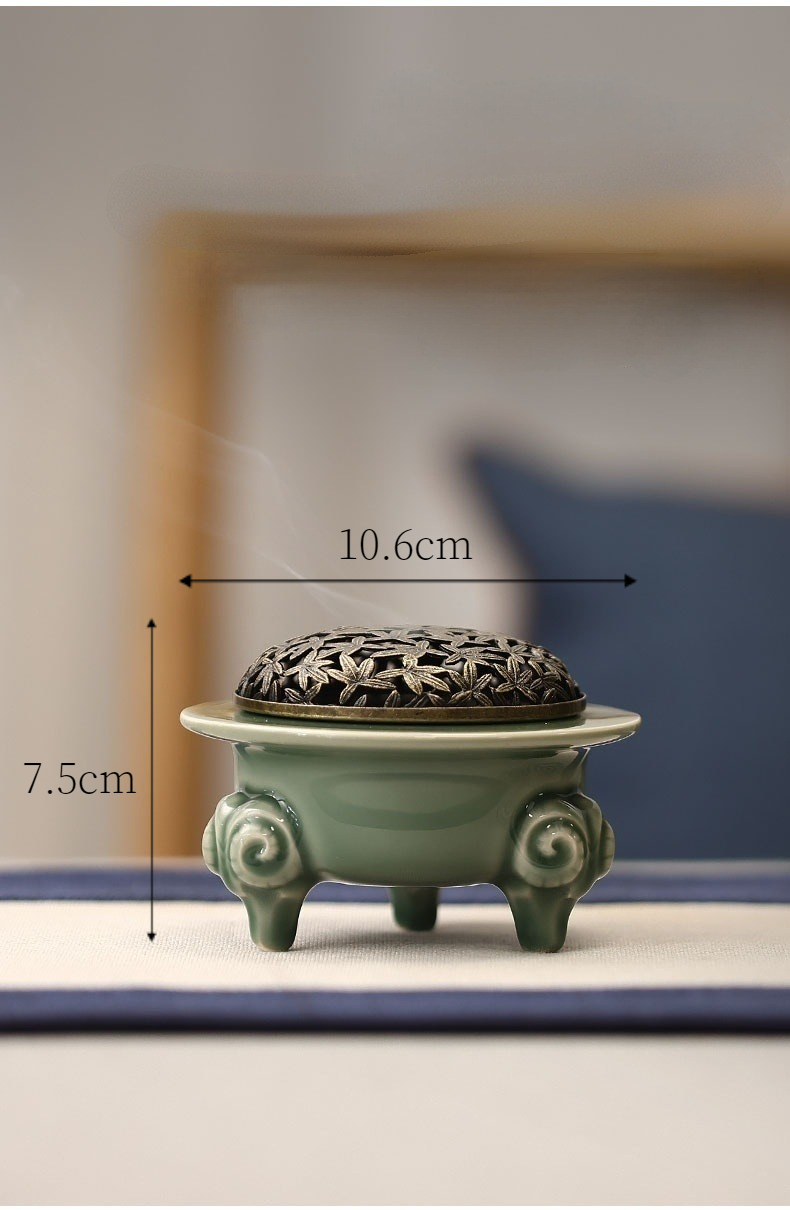 Traditional Celadon Incense Burner with Copper Cover 