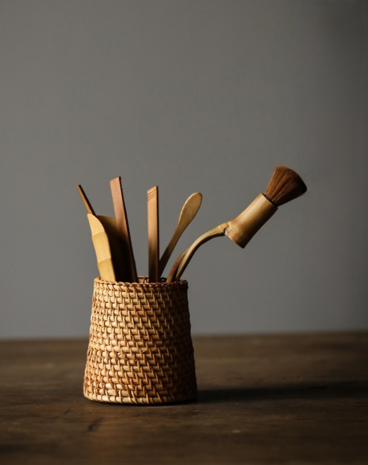 Tea Ceremony Accessories Set, Natural Bamboo Toolkit (Spoon, Scoop, Tongs, Pick, Tea Brush, Vase)