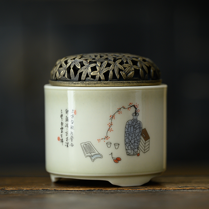 Ceramic Incense Burner with Brass Cover 6 Patterns Available