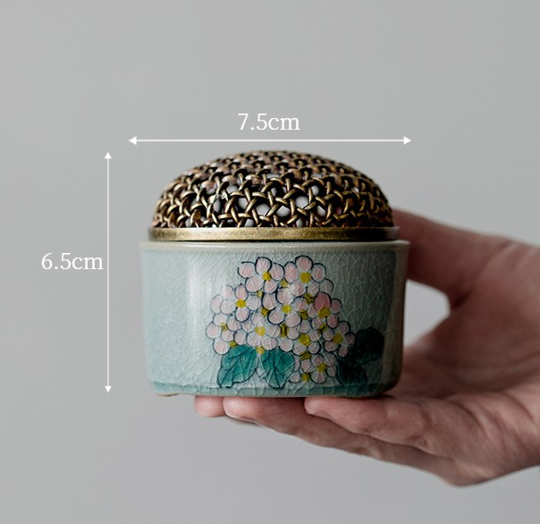 Begonia and Mangnolia Incense Burner with Brass Cover