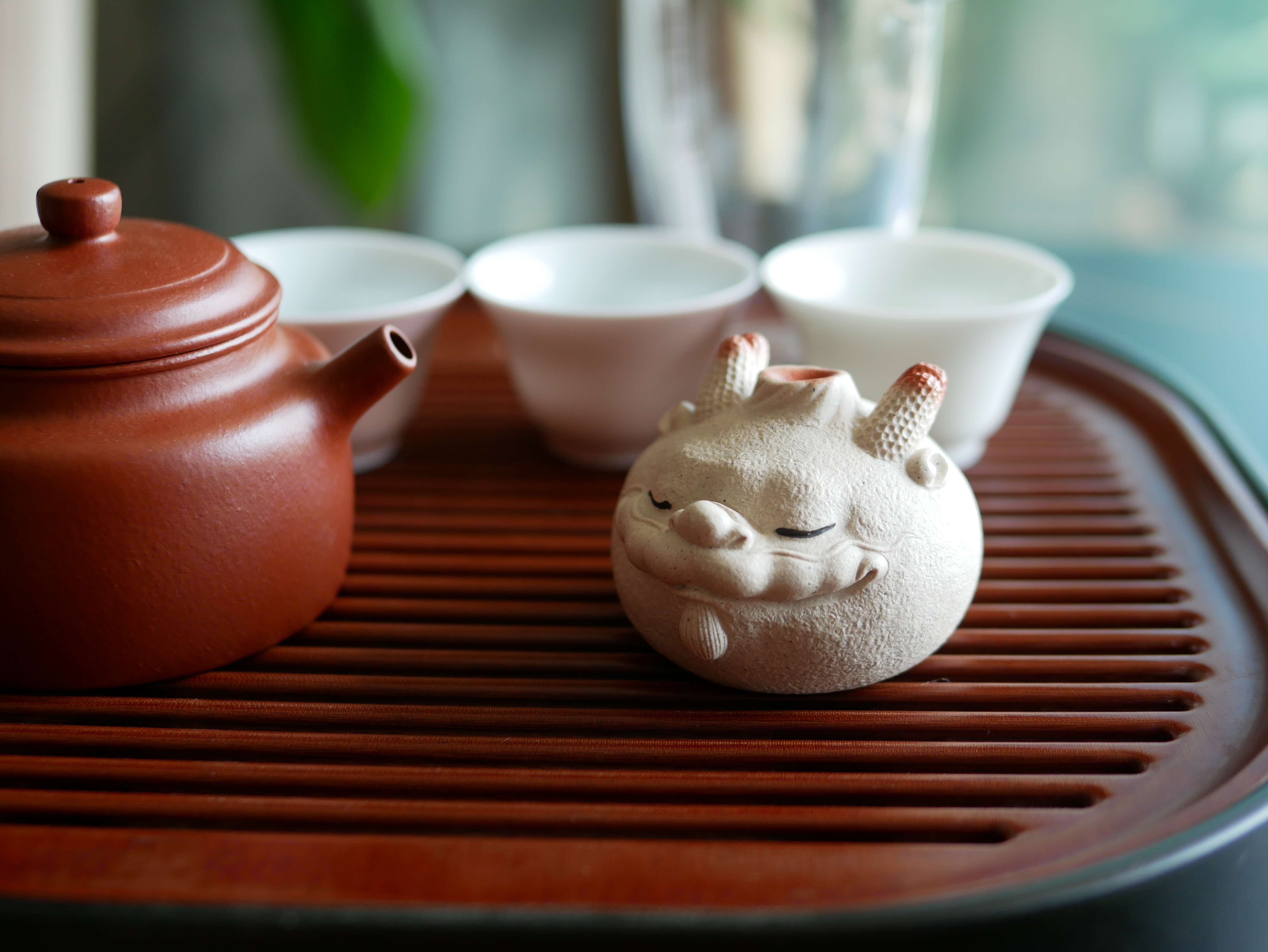 Peaceful Dragon Figurine, Handmade Ceramic Tea Pet/Lid Holder, Made of Yixing Zisha Clay