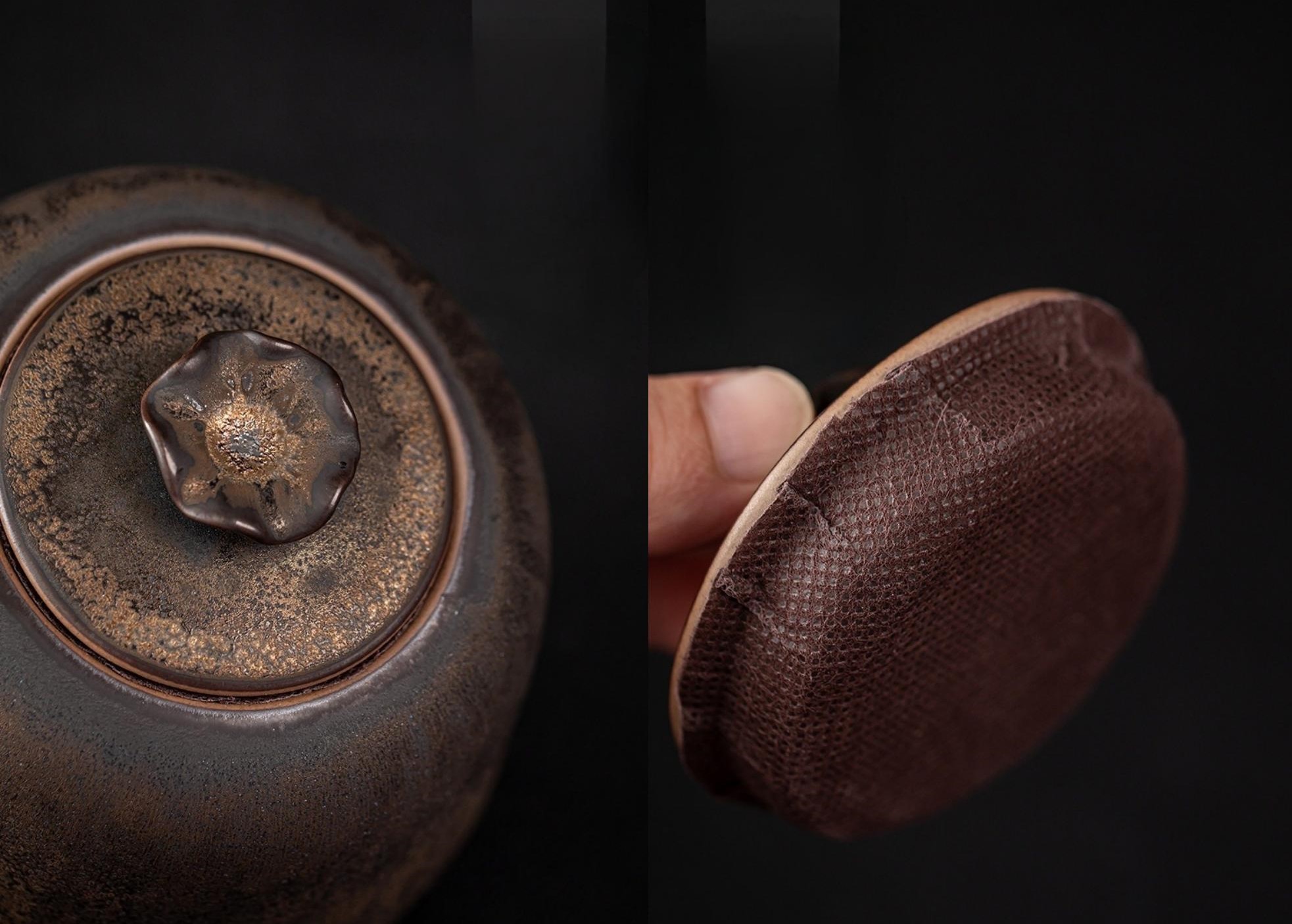 Stoneware Tea Canister Sets, Japanese Style Rust-Glazed