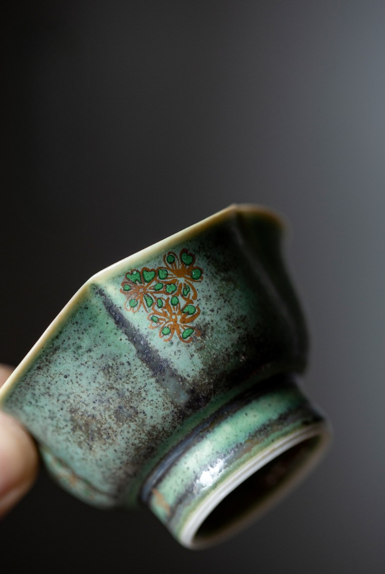 Retro Green Flambé Glaze Tea Cup, 2 Styles Optional