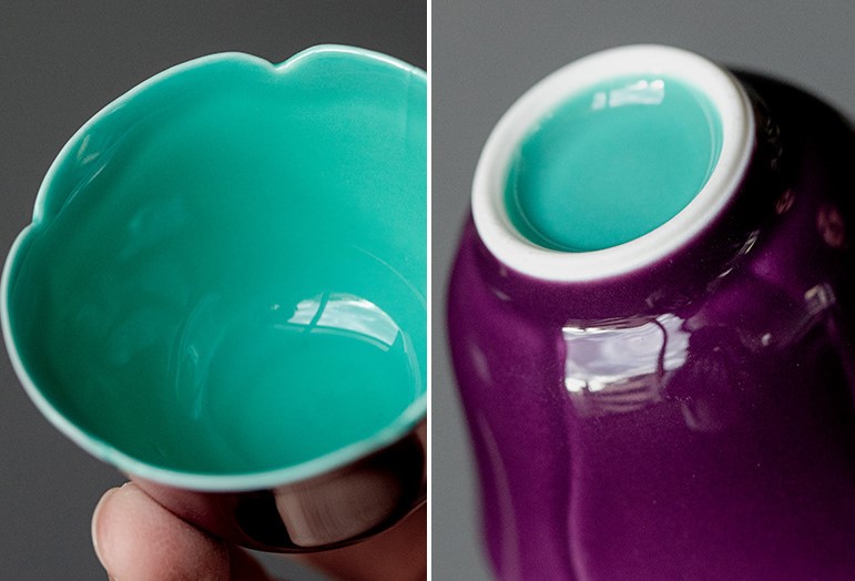 Deep Purple Flower Style Tea Cup, Jingdezhen Pottery Kung Fu Tea Cup 30ml