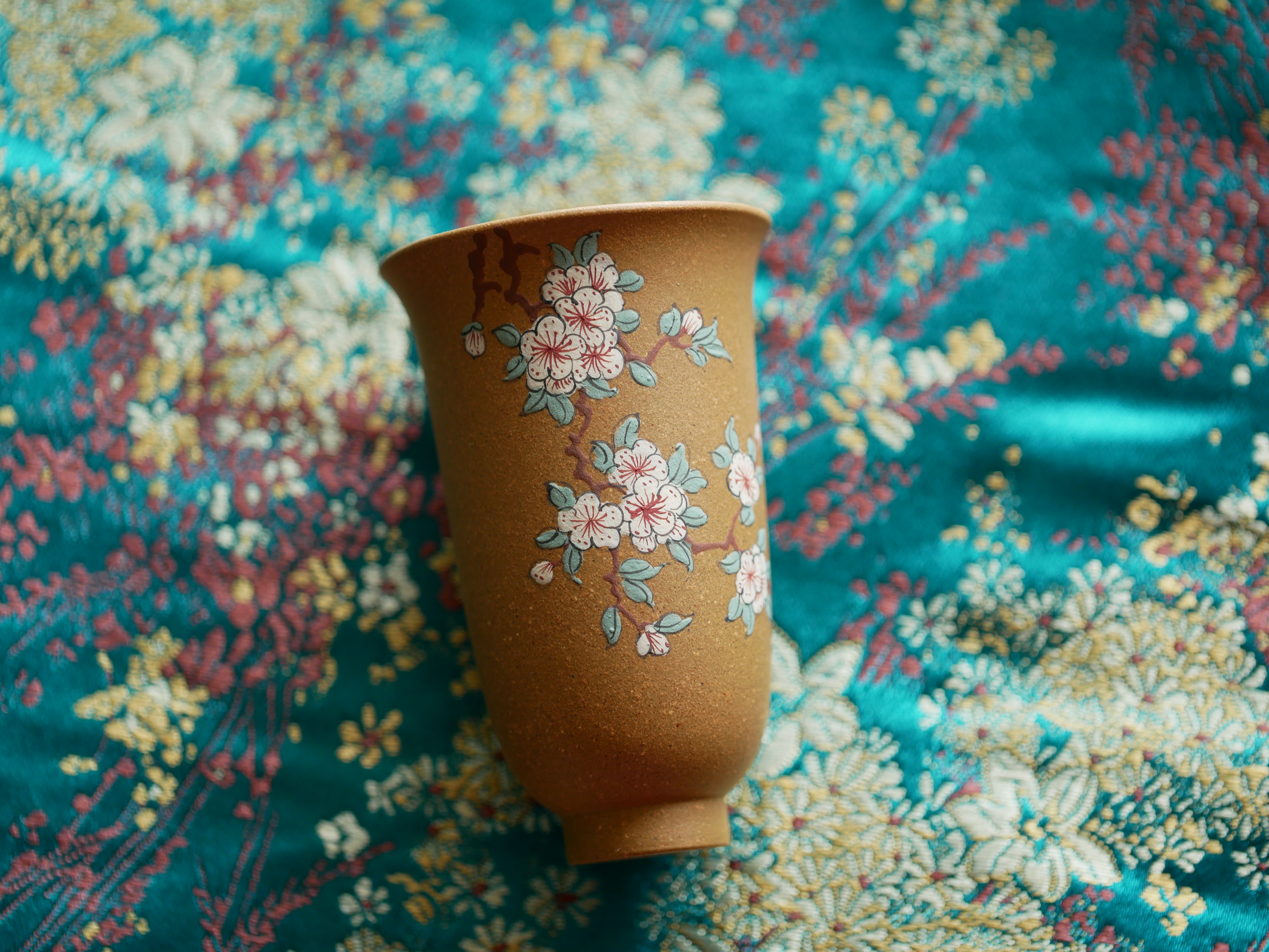 Handpaint Flower Purple Clay Tea Cup