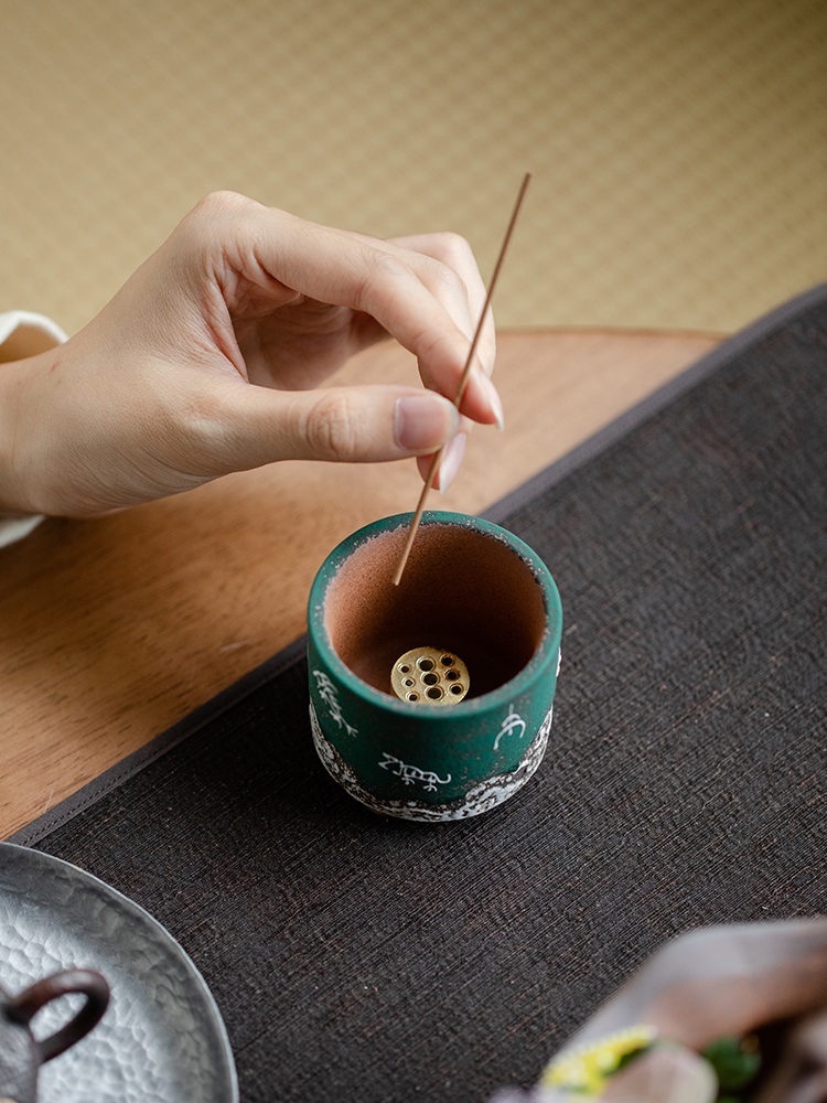 Green Ceramic Incense Burner with Oracle Deco