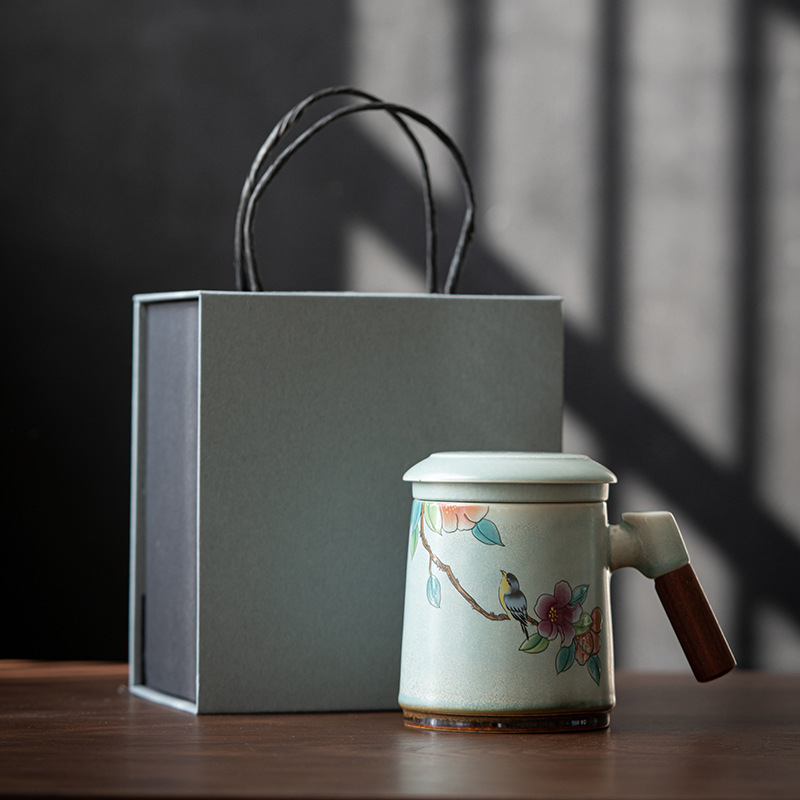 Tea Mug with Lid and Infuser 380ml, 5 Patterns Optional