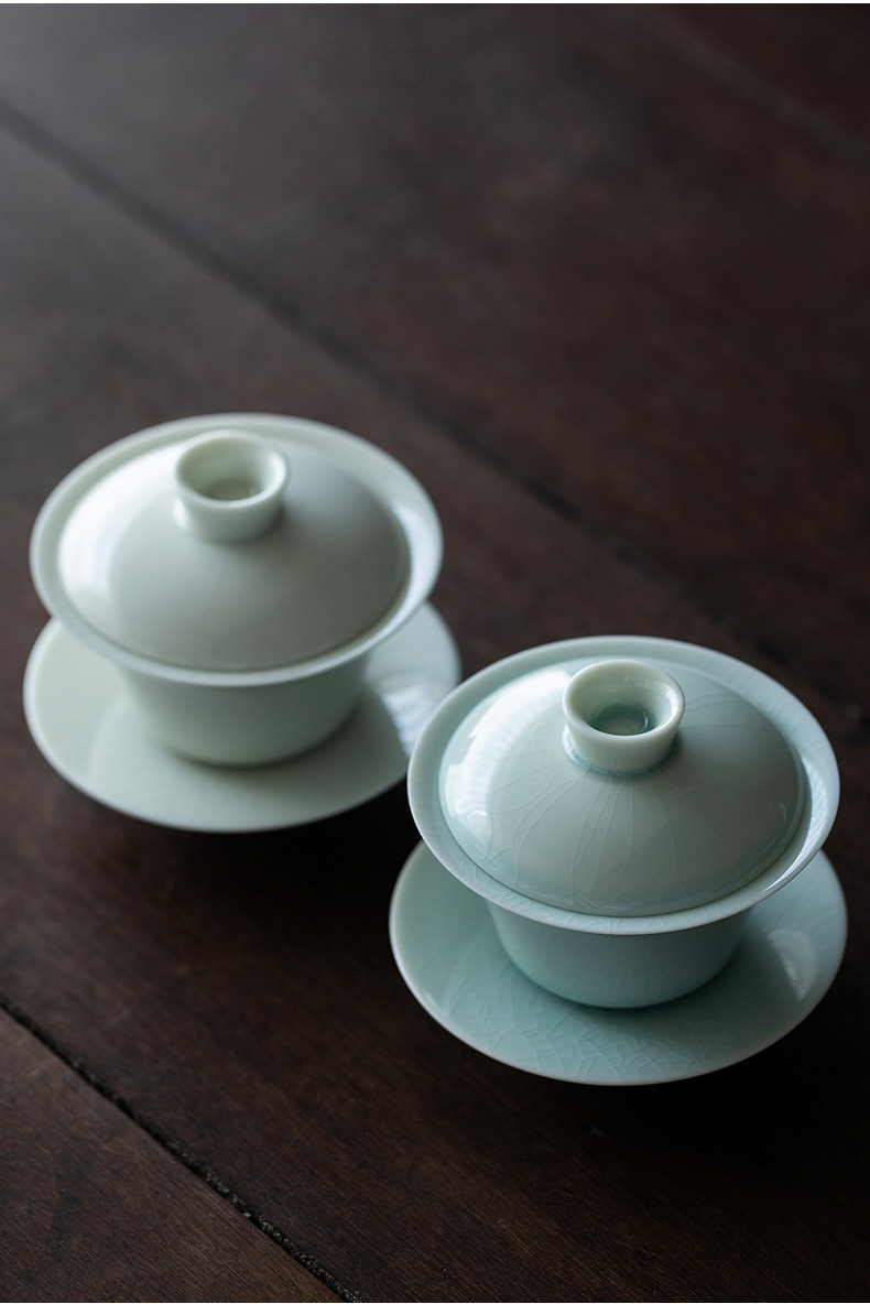 Porcelain Gaiwan Tea Set, Gaiwan+Saucer, Lake Cyan/Lime White Chinese Porcelain