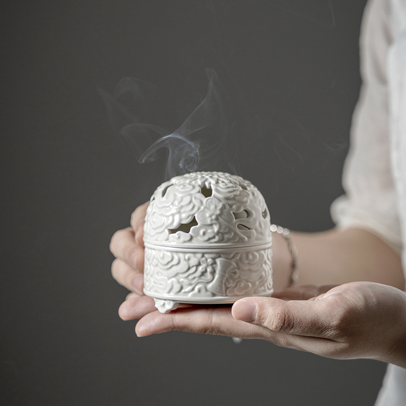 Bas-Relief Celadon Incense Burner Traditional Chinese Style