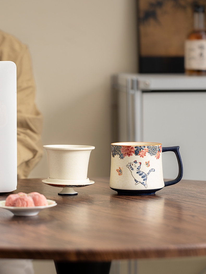 [Copy]White Cat Ceramic Mug with Strainer 320ml