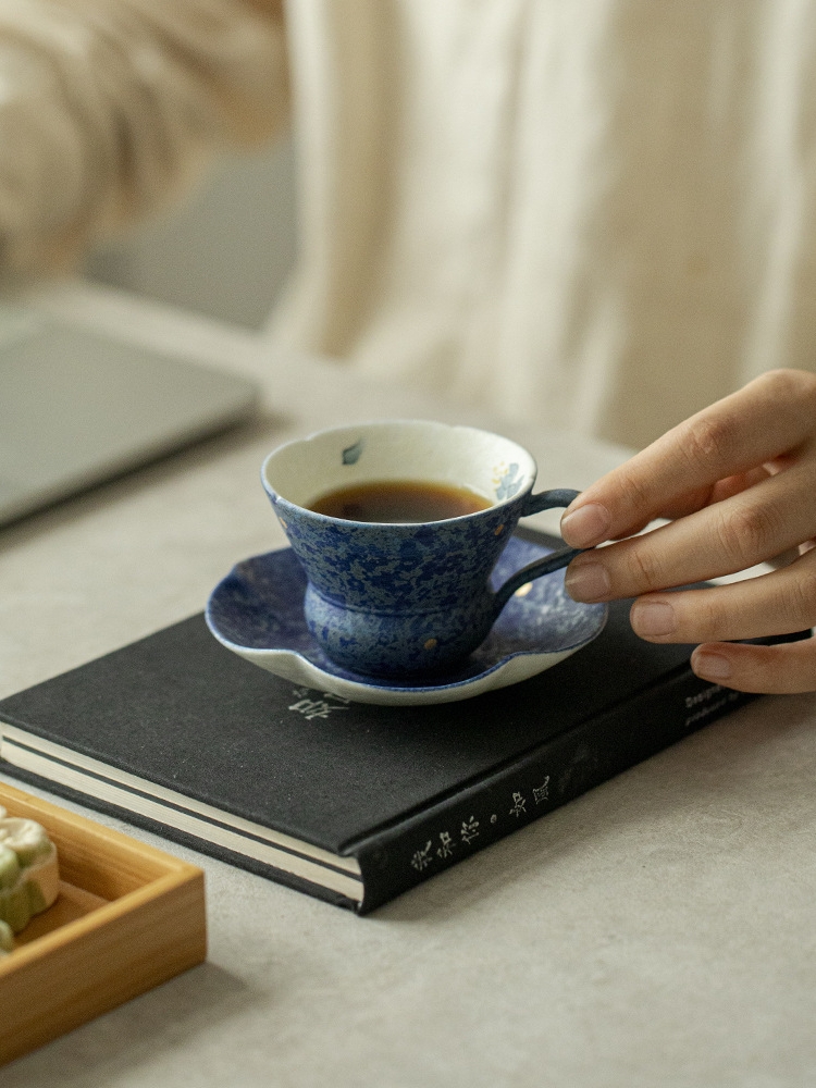 Blue Mug with Saucer 80ml, Butterfly