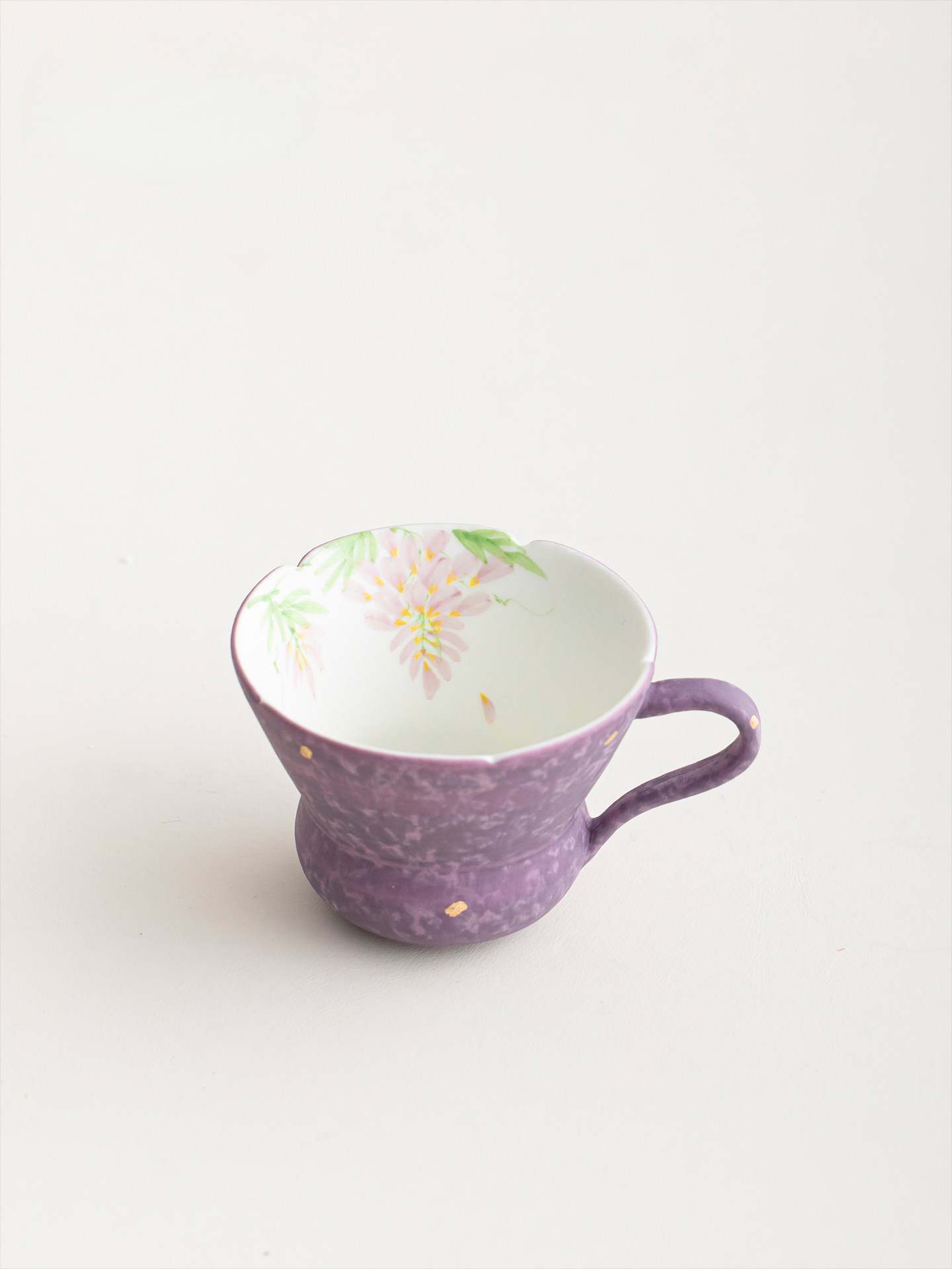 Purple Mug with Saucer 80ml, Wisterias