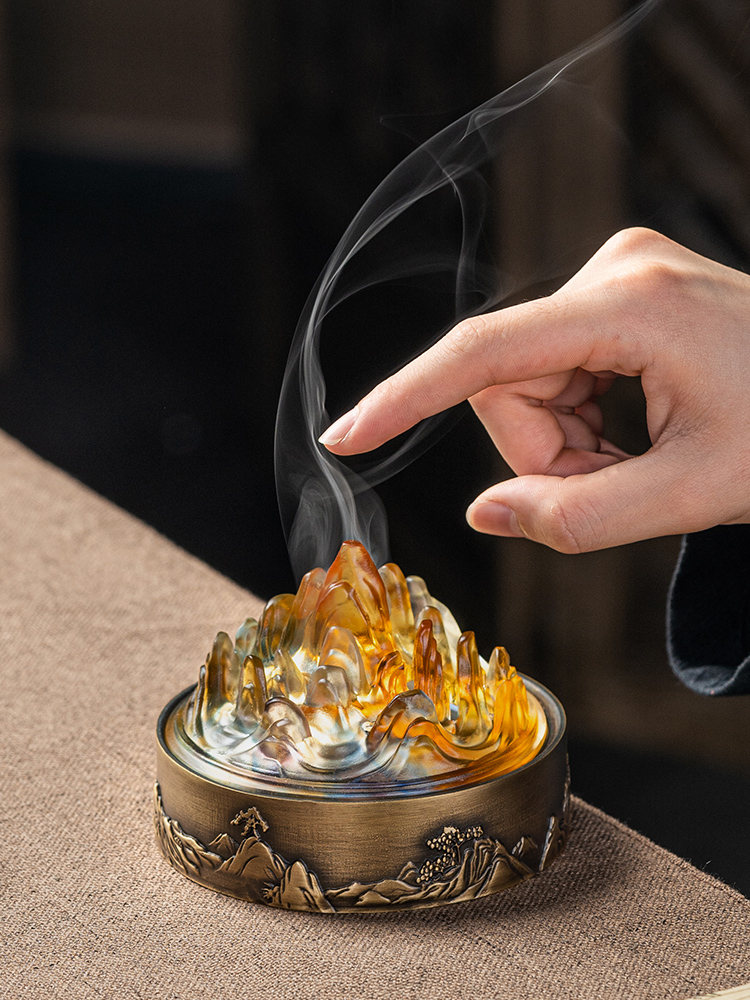 Glowing Moutain Incense Burner, Metal Burner+Glass Cover, Boshan Lu Incense Burner