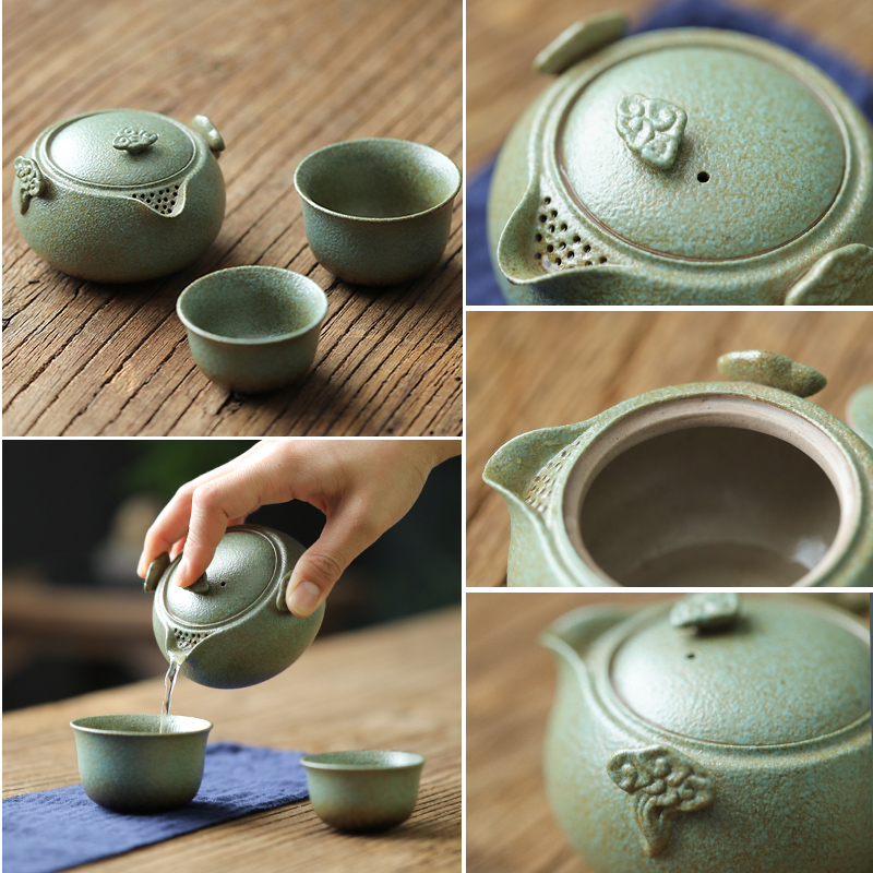 Lucky Cloud Ceramic Travel Tea Set, 1 Teapot+2 Cups