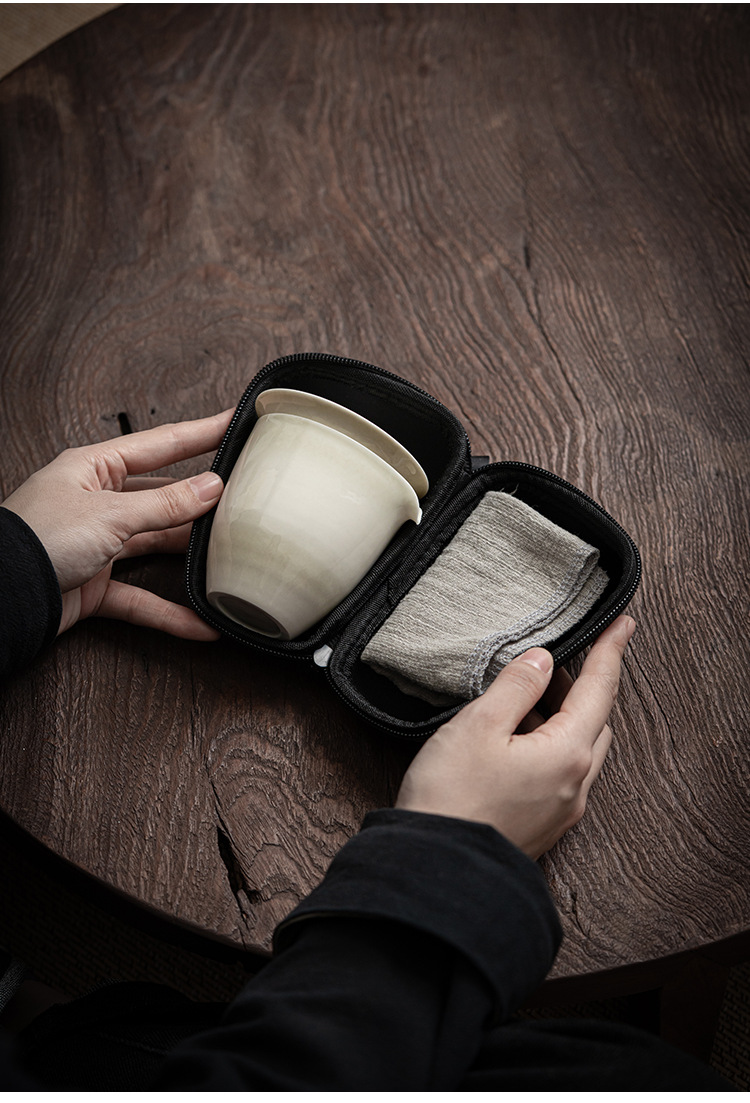 Ash White Travel Tea Set 120ml, 1 Gaiwan+3 Cups+ 1 Fair Cup
