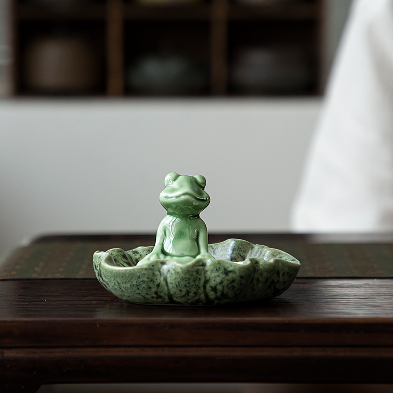 Ceramic Frog Incense Stick Holder, Zen Frog Toad In Meditation