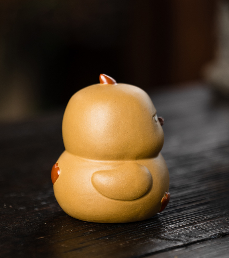  Badass Yellow Chicken Family Figurine, Chinese Tea Pet Made of Yixing Zisha Clay