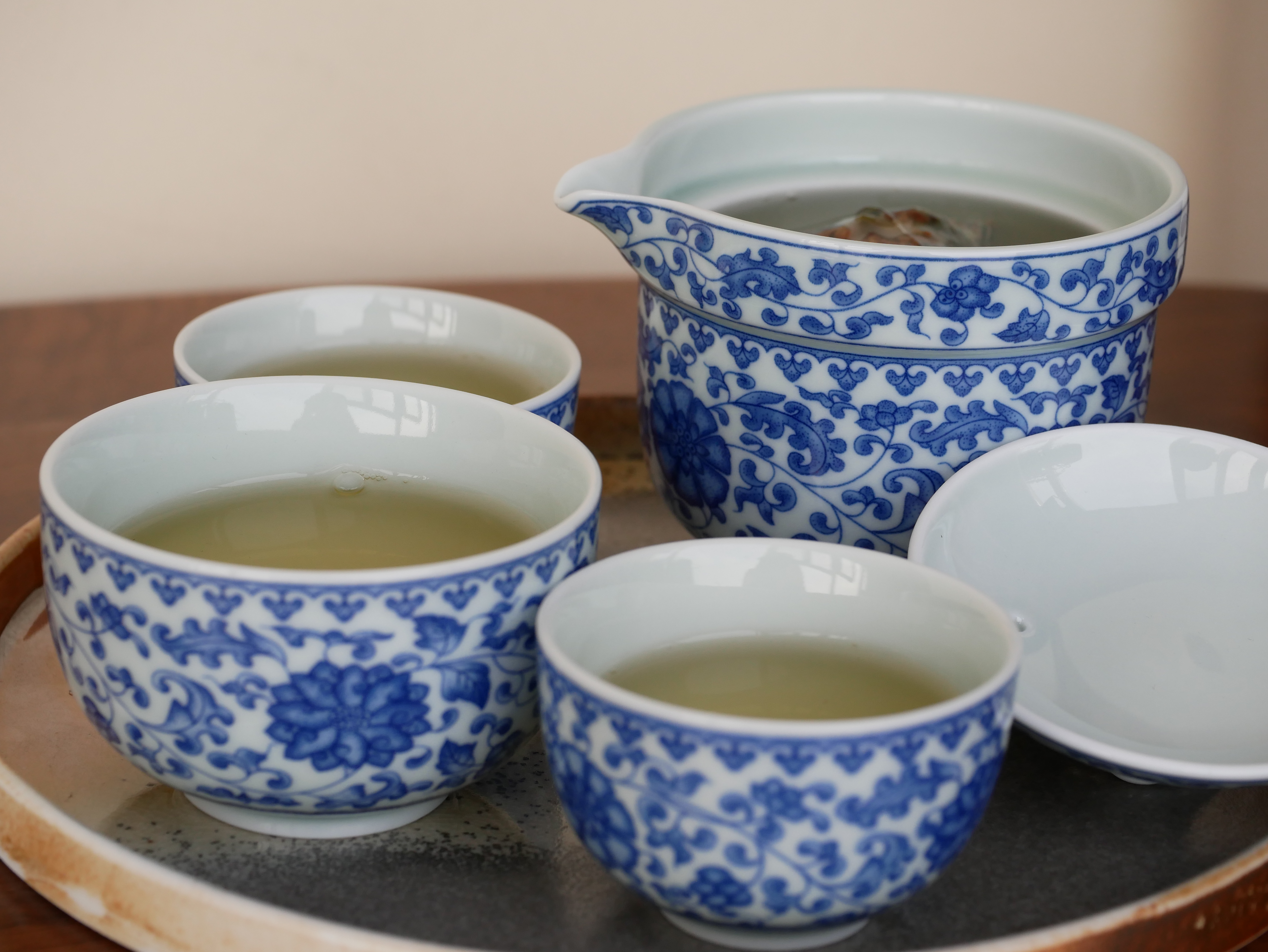 Blue-and-White Porcelain Travel Tea Set, 1 Teapot+3 Cups, Traditional Chinese Lotus Imagery 200ml