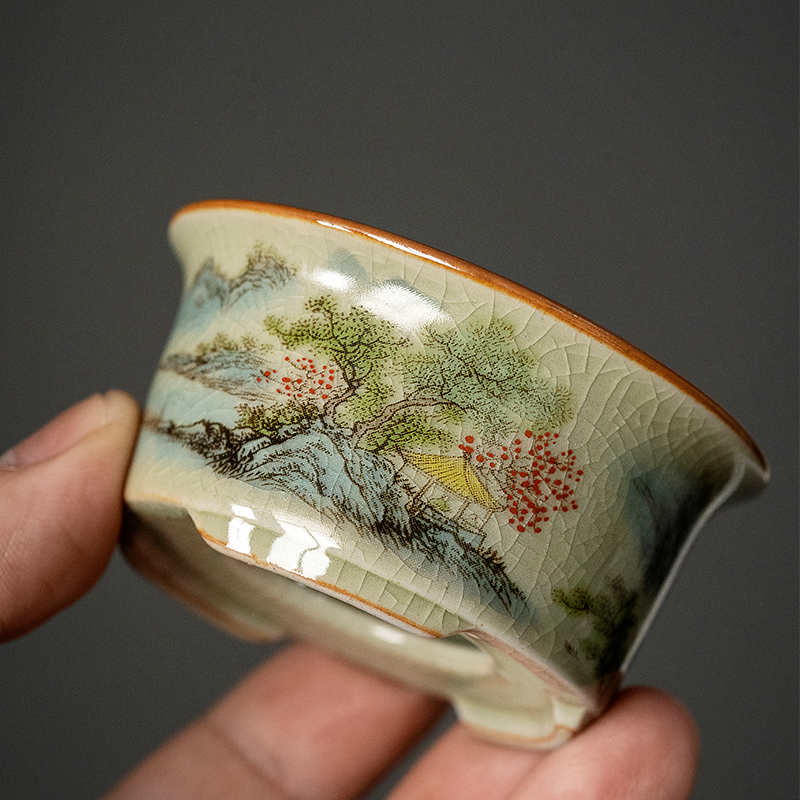 Landscape Strainer Set, Porcelain Stainer+Holder, Chinese Kungfu ea Accessory