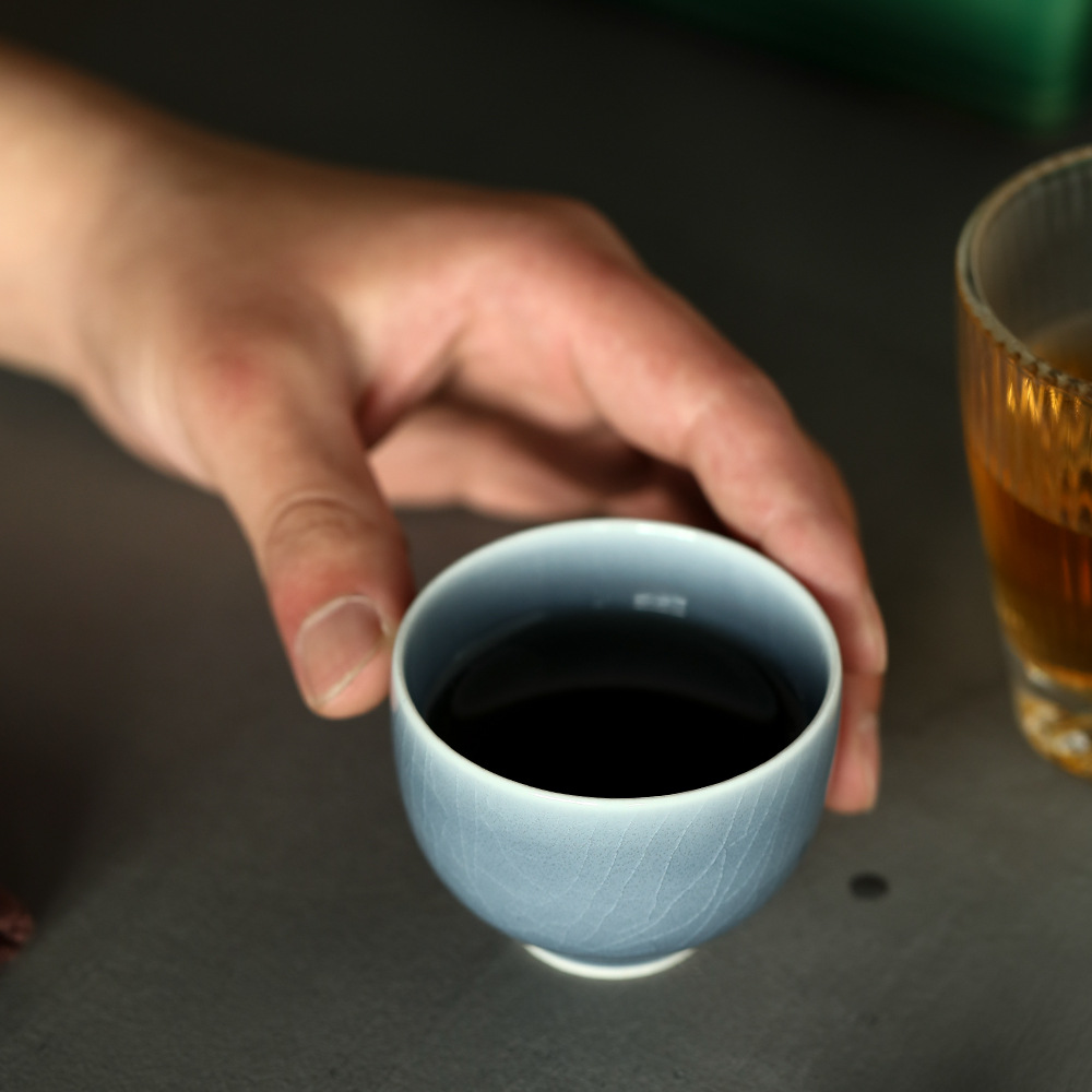 Ink Blue Ice Crackle Tea Cup 80ml, Jingdezhen Pottery
