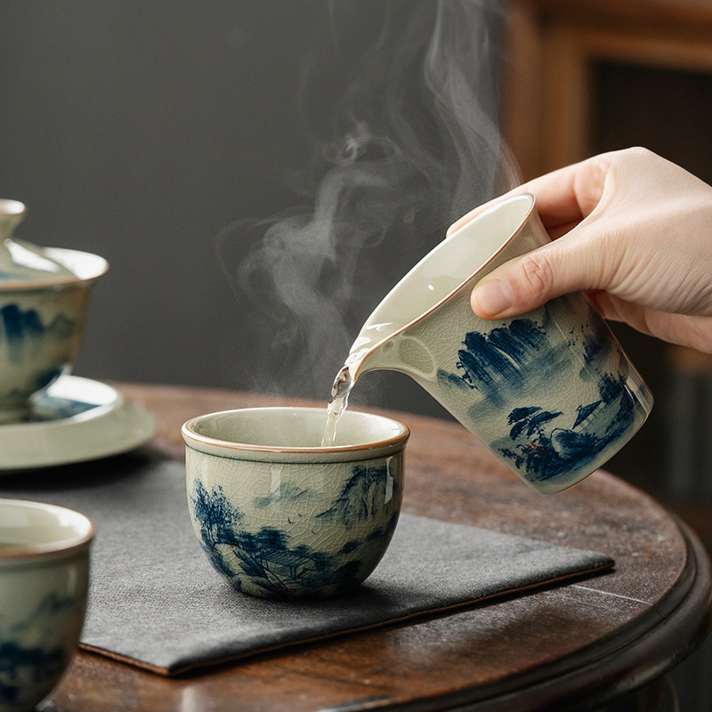 Landscape Fair Cup, 180ml Kung Fu Tea Pitcher, Blue and White Porcelain Jingdezhen Pottery