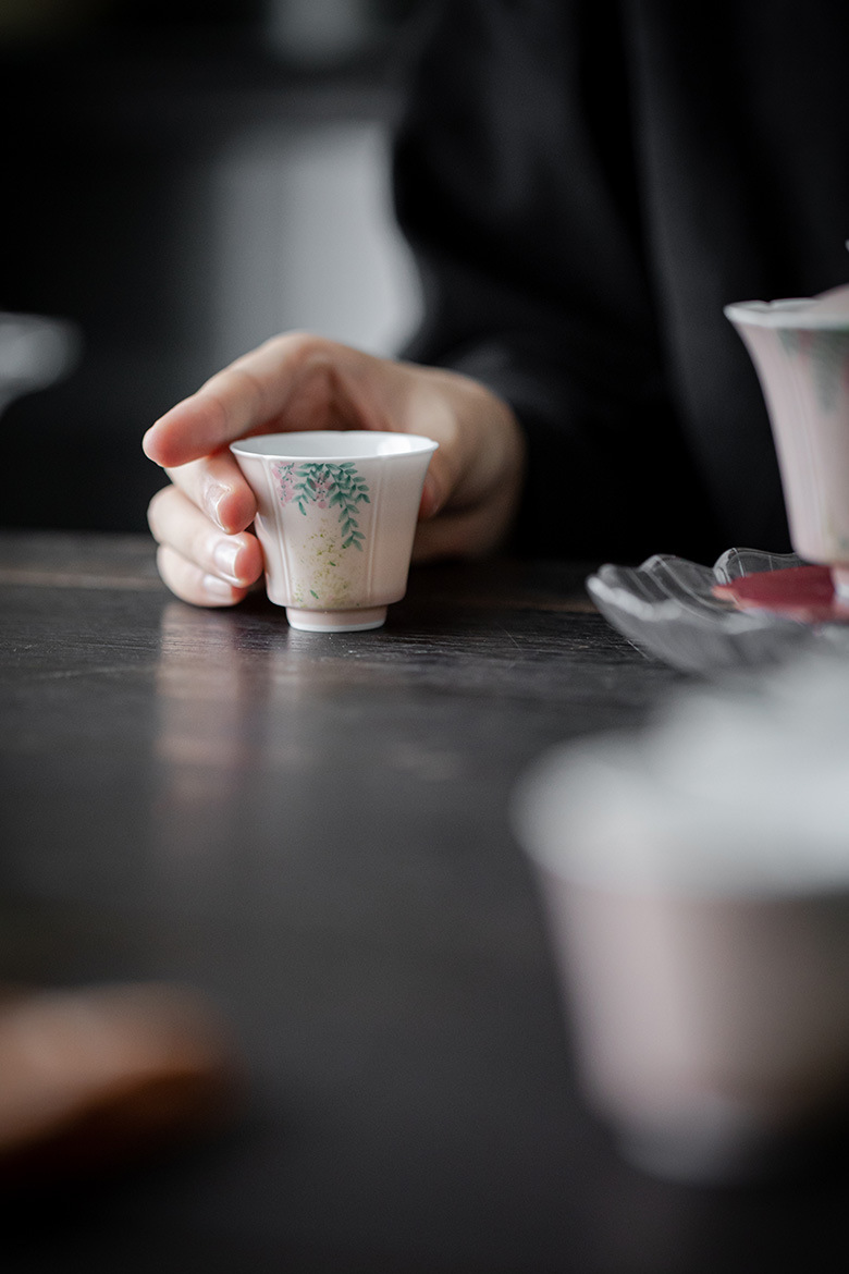 Pink Wisteria Tea Cup, Handmade Porcelain Kung Fu Tea Cup 40ml