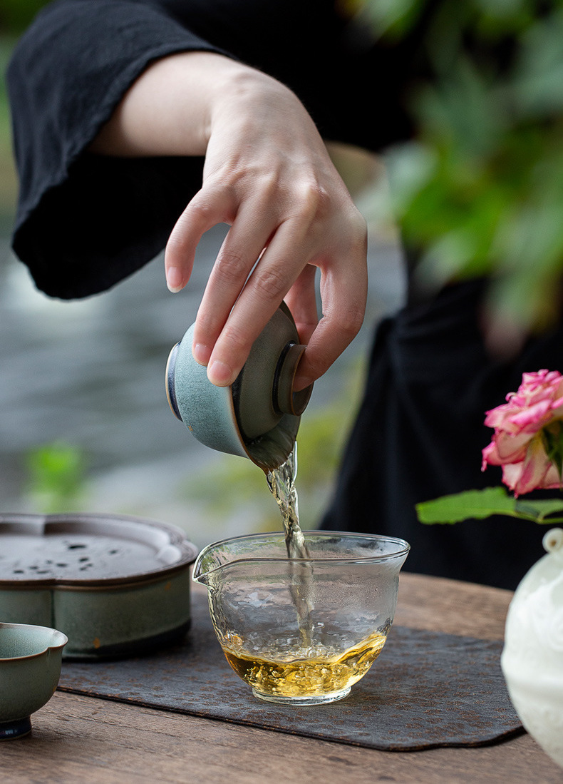 Vintage Style Stoneware Gaiwan, Handmade Fambe Blaze Tea Set 90ml