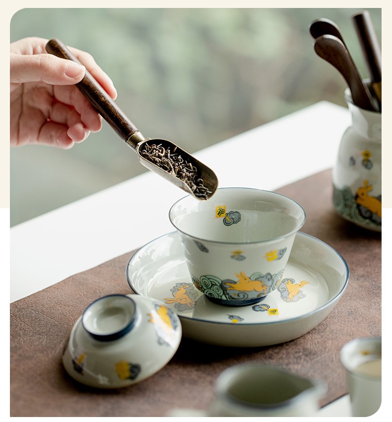Golden Rabbit Tea Ceremony Tool Kit, Kung Fu Tea Accessories Set with Container
