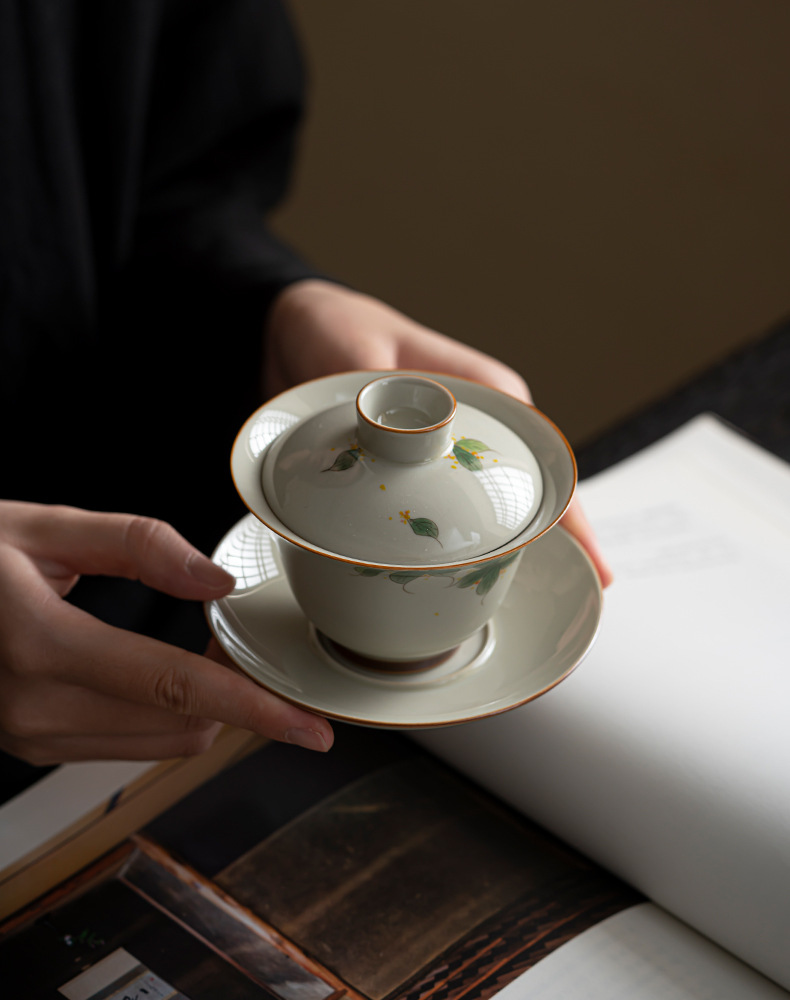 Cute Sweet Gaiwan with Saucer 130ml, Osmanthus/Wisteria/Cherry